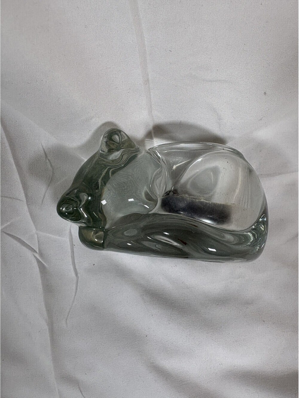 VTG Indiana Glass Heavy Sleeping Kitty Cat Candle Tea Light Holder Paperweight